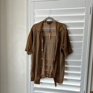 Ghanda Brown Short-Sleeve Lightweight Shirt Jacket